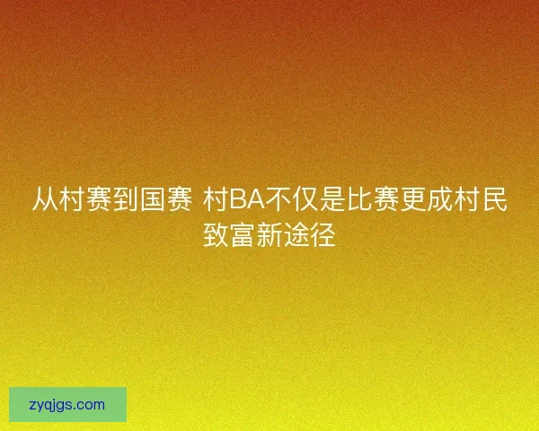从村赛到国赛 村BA不仅是比赛更成村民致富新途径