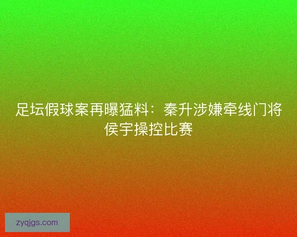 足坛假球案再曝猛料：秦升涉嫌牵线门将侯宇操控比赛